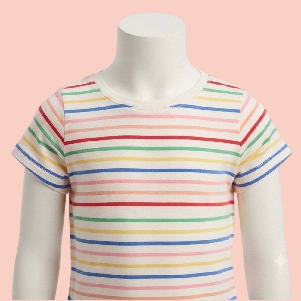 NWT Girls 4T Ivory Cotton T-Shirt Kids Short Sleeve Crewneck Lightweight Summer